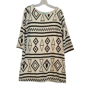 Karlie Black and White Geometric/Aztec Tunic Dress Size Large